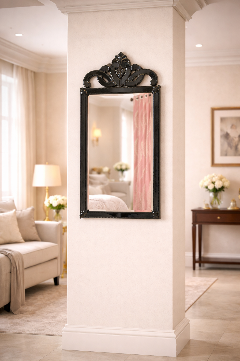 Handmade Silver Glass Venetian Mirror Rectangle Shape And Black Frame Handmade Silver Glass Venetian Mirror Rectangle Shape And Black Frame